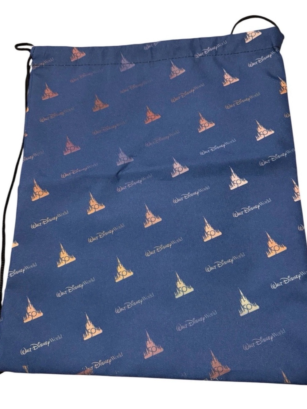 Disney Navy Drawstring Backpack with Multicolor Castle Print